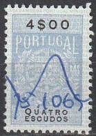 Fiscal/ Revenue, Portugal - Estampilha Fiscal -|- Série De 1940 - 4$00 - Usado