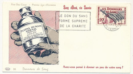 FRANCE - Enveloppe FDC - 20F Les Donneurs De Sang - OMEC Paris Rue Duperré  "Le Don Du Sang, Forme Suprême..." - 1950-1959