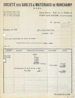 1953 Facture Société Des Sables De Ronchamp / 70 Port Sur Saône - 1950 - ...