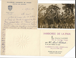 Petit Lot JAMBOREE FRANCE 1947-1 Invitation-1 Photo-2 Cartes Photos-1 Lettre Avec"en-tête éclaireurs - MOISSON (S.et O.) - Scouting