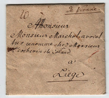 Vienne Le 7 Septembre 1774 Pour Liège (Pays Bas Autrichiens) Taxe Manuscrite 10 Kreuzer Enveloppe Avec Correspondance - 1714-1794 (Paesi Bassi Austriaci)