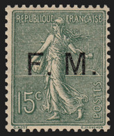 Franchise Militaire N°3, Semeuse Lignée 15c Vert-olive, Neuf * COTE 80€ - TB - Franchise Militaire (timbres)