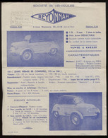 Prospectus Véhicules Reyonnah Blois Loir-et-Cher Garage Penthièvre Paris 1954 Auto Mini 125 175 250 Cm³ Port France 1,06 - Publicidad