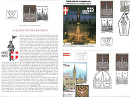 3185e: Wiener Rathaus, Architekt Friedrich Schmidt, Sonderstempel- Set ETB, 2 UBSV- Stempelbelege, Viererblock, MK - Ringstrasse