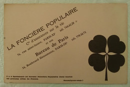 Buvard PUBLICITE LA FONCIERE POPULAIRE Cie D'assurances Sur La Vie PARIS XIè ILLUSTRATEUR Trèfle à 4 Feuilles - Banca & Assicurazione