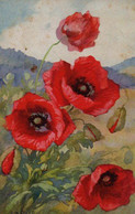 Belle CARTE  Signée A. HALLER : Coquelicots Sur Fond De Montagnes - Haller, A.