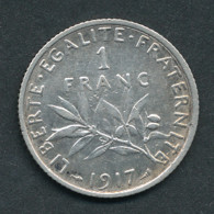 1 Franc Semeuse De 1917, En Argent. - Andere & Zonder Classificatie
