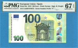 100 EURO SPAIN DRAGHI  VA-V004 PMG 67 (D084) - 100 Euro