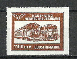 DENMARK Dänemark Railway Packet Stamp Eisenbahn Paketmarke Hads - Ning Herreders Jernbane 1100 Öre MNH - Colis Postaux