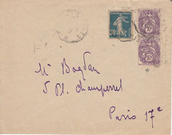 < Découpe D'entier 30 C Semeuse Sur Enveloppe Affranchie Paire 10c Blanc - Storia Postale