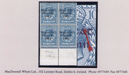 Ireland 1922-23 Thom Saorstat 3-line Ovpt On 10d Var "Dot For Accent" Of Row 19/4 In Marginal Block Of 4 Fresh Mint - Unused Stamps