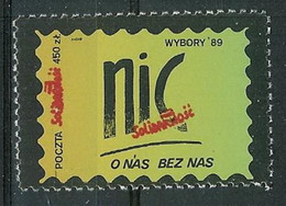 Poland SOLIDARITY (S653): Elections '89 Nothing About Us (yellow-green) - Viñetas Solidarnosc