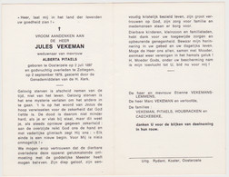 Doodsprentje Jules Vekeman. °Oosterzele, +Zottegem. Wed. Pitaels. - Obituary Notices