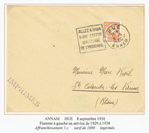 DAGUIN  HUE ANNAM     BANA Flamme Gauche 8 Septembre 1930     H86 - Briefe U. Dokumente