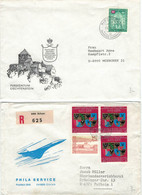 2 Briefe Wappen Landschaft 1975 Reko Schaan - Dienstbrief 9490 Vaduz 1985 Mit Verschlussvignette - Storia Postale