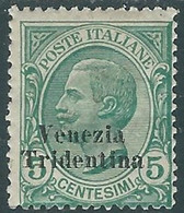 1918 TRENTINO ALTO ADIGE VENEZIA TRIDENTINA EFFIGIE 5 CENT MH * - RA13-2 - Trentin