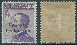 1918 TRENTINO ALTO ADIGE VENEZIA TRIDENTINA EFFIGIE 50 CENT MH * - RA13-2 - Trentino