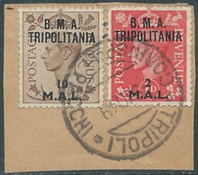 1948 OCCUPAZIONE INGLESE TRIPOLITANIA USATO 10 + 2 MAL SU FRAMMENTO - RA1-9 - Tripolitaine