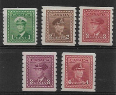 CANADA 1942 - 1943 COIL STAMPS SET SG 389/393 IMPERF X PERF 8  MOUNTED MINT Cat £25 - Rollo De Sellos