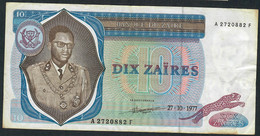 ZAIRE P23b 10 ZAIRES 1977 Signature 2   VF    NO P.h. - Zaire