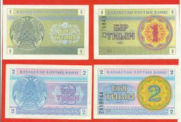 Kazakhstan 1993. Banknotes 1 And 2 Tyins. UNC.Lot Of 4 Banknotes - Kazakhstan