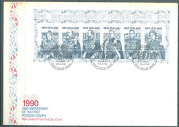 NZ - FDC - 26.8.1990 - QUEENS AND KINGS FROM WANGANUI - Mi BLOCK 27  Lot 23990 - 2 BROWN TRACES UP - FDC