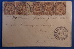 F1 REGENCE DE TUNIS BELLE LETTRE 1906 LA GOULETTE TUNISIE POUR PARIS + BANDE5 TIMBRES MILLESIMé MUET+ AFRANCH PLAISANT - Brieven En Documenten