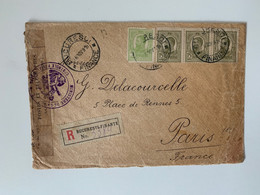 Lettre De 1915 Recommandée De Bucarest (Roumanie) Pour Paris Ouverte Par Le Contrôle Militaire - World War 1 Letters