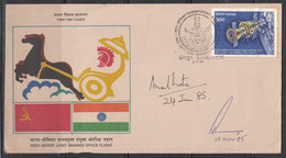Autograph Of Rakesh Sharma & Ravish On IndIa FDC 1984, First Indian Astronaut On Space On Russia / USSR Rocket SoyuzT-11 - Asie