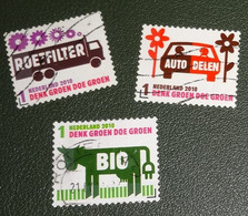 Nederland - NVPH - 2734 2737 2739 - 2010 - Gebruikt - Denk Groen - Doe Groen - Bio - Auto Delen - Roetfilter - Used Stamps