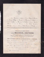 YPRES PROVEN Sénateur Baron MAZEMAN De COUTHOVE 1811-1879 Institution Royale De MESSINES Veuf De FLORISONE  De MARNIX - Esquela