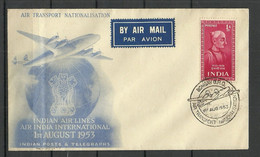 INDIA 1953 Michel 222 FDC Special Flight Air Mail Cover 1. August 1953 - Poste Aérienne