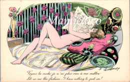 Série De 5 CP  De Jolies Femmes Nues Dans Leur Intérieur. Signature Du Dessinateur Illisible. Superbe état. - 5 - 99 Postcards