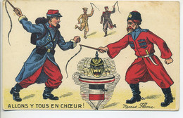 CPA  Militaria 1914 -19  Allons Y Tous En Choeur Alliés Contre Allemagne Illustration Guillaumme En Toupie Lorris Floove - Patriottisch