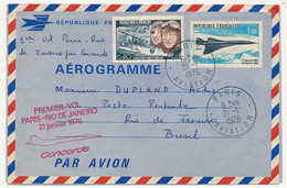 FRANCE => Aérogramme 1,00 Concorde + 0,40 Nungesser Coli - Paris Aviation 21/1/1976 PREMIER VOL PARIS RIO - Aerogramme