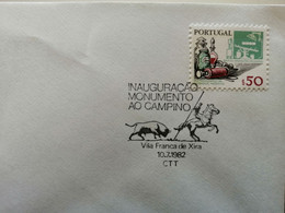 Portugal Cachet Commémoratif Monument Campino Taureau Corrida Vila Franca De Xira 1982 Event Pmk Horse Rider Bullfight - Flammes & Oblitérations