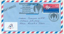 FRANCE => Aérogramme 4,20 Bicentenaire - Transport Exceptionnel Par Ballon / Bicentenaire Déclaration Droits De L'homme - Aerogrammi