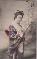 JAPAN -  Untitled Young Girl  With Parasol - 1910 - VG Message - National Costume - Asien