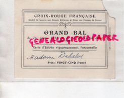 87- LIMOGES- CHATEAUPONSAC- CARTE CROIX ROUGE MILITAIRE- GRAND BAL CENTRAL HOTEL-PLACE JOURDAN- 26-01-1935- MME DEBELUT - Historical Documents