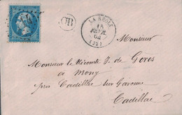 GIRONDE - LA REOLE - EMPIRE N°22 - OBLITERATION GC3114 - AVEC OR -  LETTRE DU 15 FEVRIER 1864. - 1877-1920: Periodo Semi Moderno