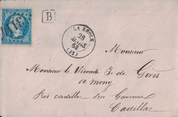 GIRONDE - LA REOLE - EMPIRE N°22 - OBLITERATION GC3114 - AVEC BOITE URBAINE B -  LETTRE DU 28 MARS 1863. - 1877-1920: Periodo Semi Moderno