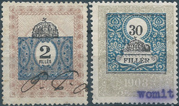 Hungary 1903 Revenue Stamps Fiscal Tax,2 & 30 Filler,Obliterated - Revenue Stamps