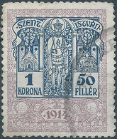 Hungary 1914 Revenue Stamps Fiscal Tax, 1Krona+50Filler,Obliterated ,Rare! - Fiscales