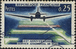 France Poste Obl Yv:1418 Mi:1471 Yv:0,3 Euro 25e Anniversaire Service Aeropostal De Nuit (Avion) (Lignes Ondulées) - Gebruikt