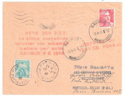 SAUMUR Lettre GREVE PTT 1946 3F Gandon Rouge Yv 716 Dest Paris Poste Restante Taxe 2F Gerbe Yv T 82 Reprise Service - 1921-1960: Modern Period