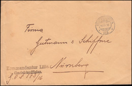 Feldpost 403 Kommandantur Lille Gerichtsoffizier Brief 23.11.16 Nach Nürnberg - Occupation 1914-18