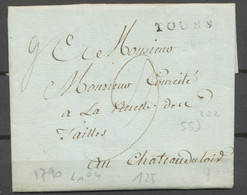 1790 Lettre Marque TOURS Lenain N°4 26x4mm INDRE ET LOIRE (36) H2605 - 1701-1800: Vorläufer XVIII