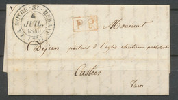 1840 Lettre CAD T14 LA MOTHE-St-HERAYE (75) DEUX SEVRES + PP Rouge H2615 - 1801-1848: Précurseurs XIX