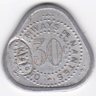 44 . Pays De La Loire. Compagnie Des Tramways De Nantes . 30 Centimes . Contremarque, En Aluminium - Monetary / Of Necessity