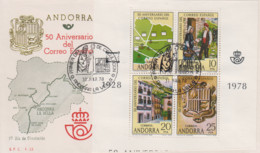 Enveloppe  FDC  1er  Jour   ANDORRE    Bloc  Feuillet   50éme  Anniversaire   Du   Courrier   Espagnol    1978 - Sonstige & Ohne Zuordnung